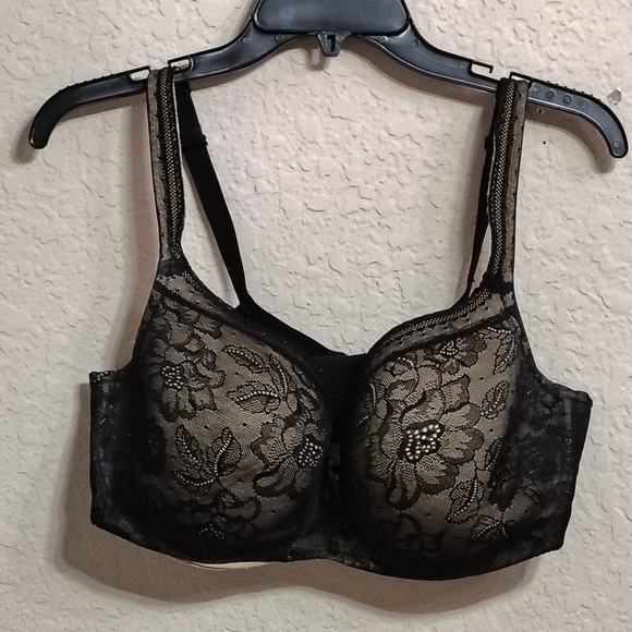 Cacique Black Lace Over Nude Bra 40 DDD Underwire Support - Picture 1 of 7